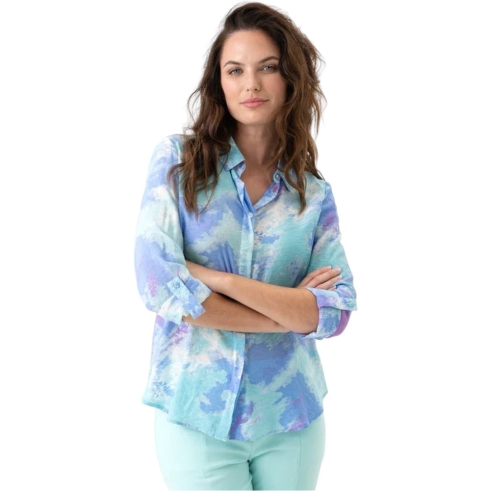 Renuar Spa Tie Dye Multicolor Button‎ Down Shirt Blouse Long Sleeve Collared